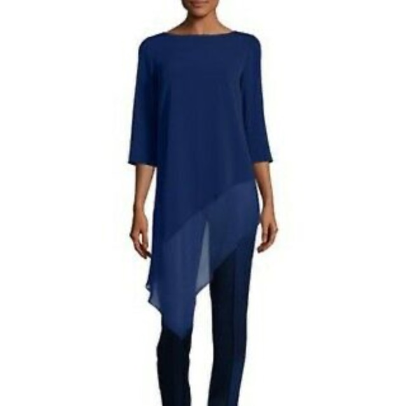 St. John Tops - St. John Size L Cobalt Blue Long Sleeve Asymmetrical Tunic Top Blouse